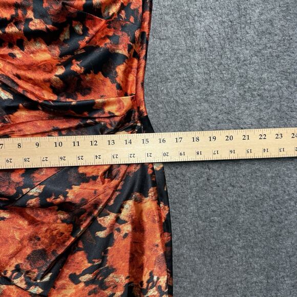 Maggy London One Shoulder Floral Dress Women's Size 12 Black Orange Sheath Midi - Picture 5 of 5